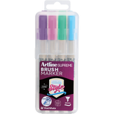 Artline Supreme Brush Marker | Purple, Pink, Yellow Green, Light Blue | 4-Pack